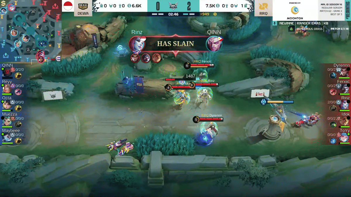 Qinn digank oleh 4 pemain RRQ pada early game