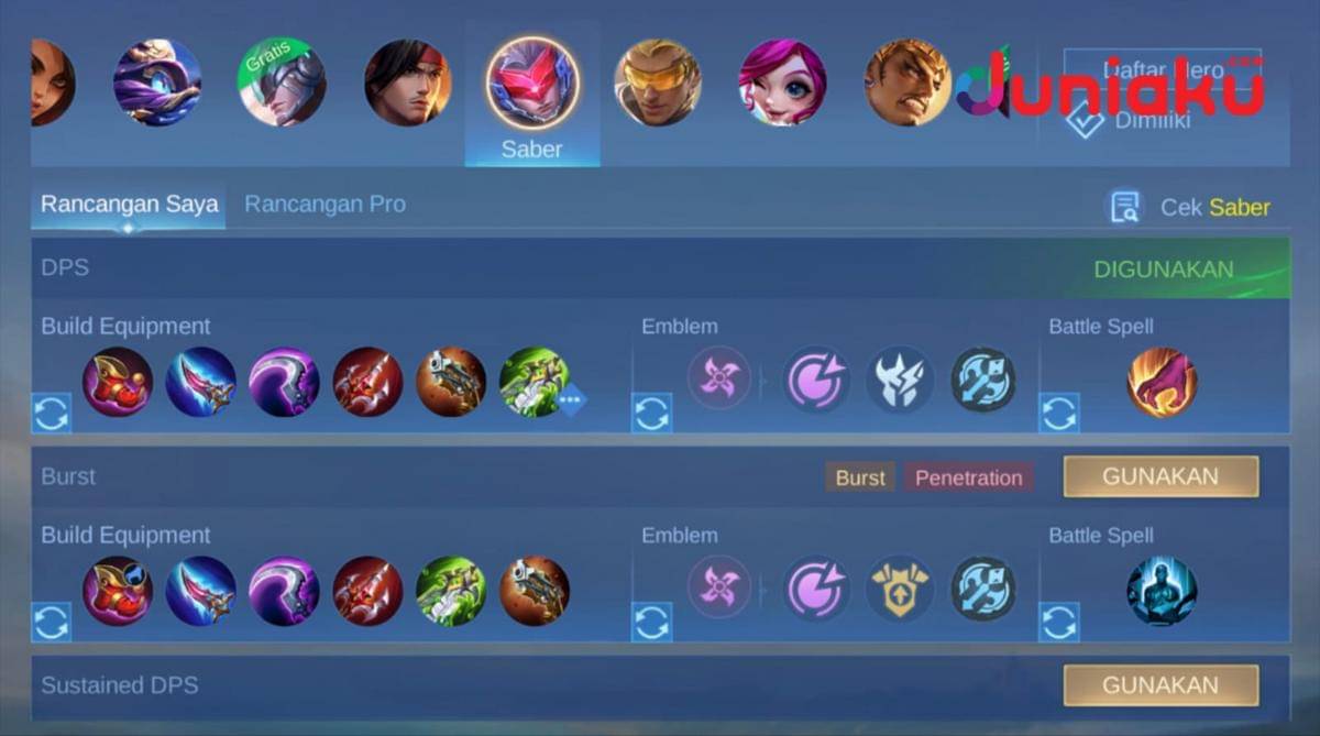 build Hero Saber Mobile Legend