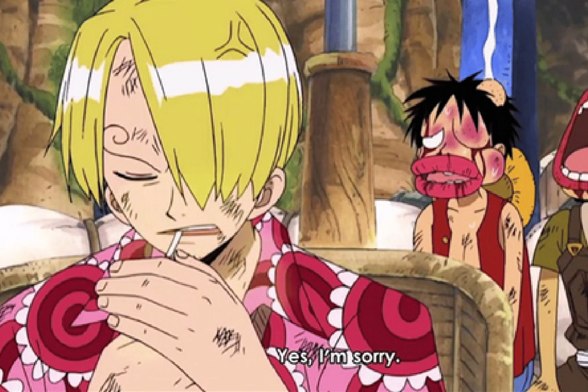 Sanji menghajar kaptennya, Luffy.
