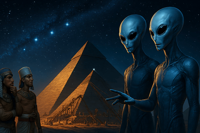 ilustrasi piramida dibangun oleh bantuan alien