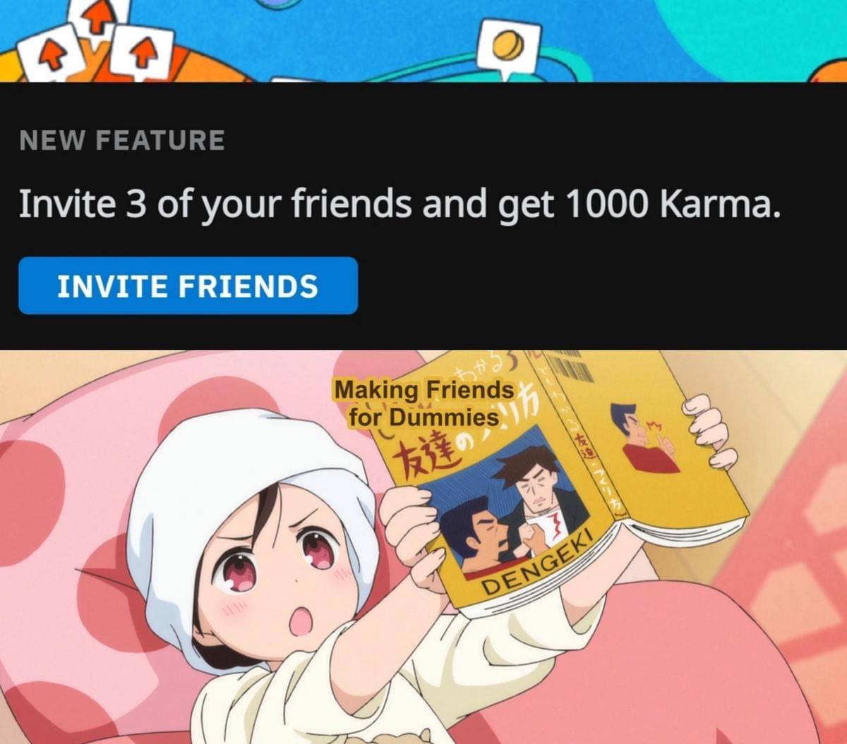 meme anime tentang teman baru
