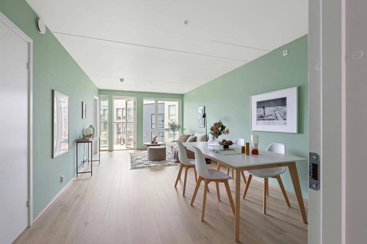 ilustrasi interior dengan warna hijau sage