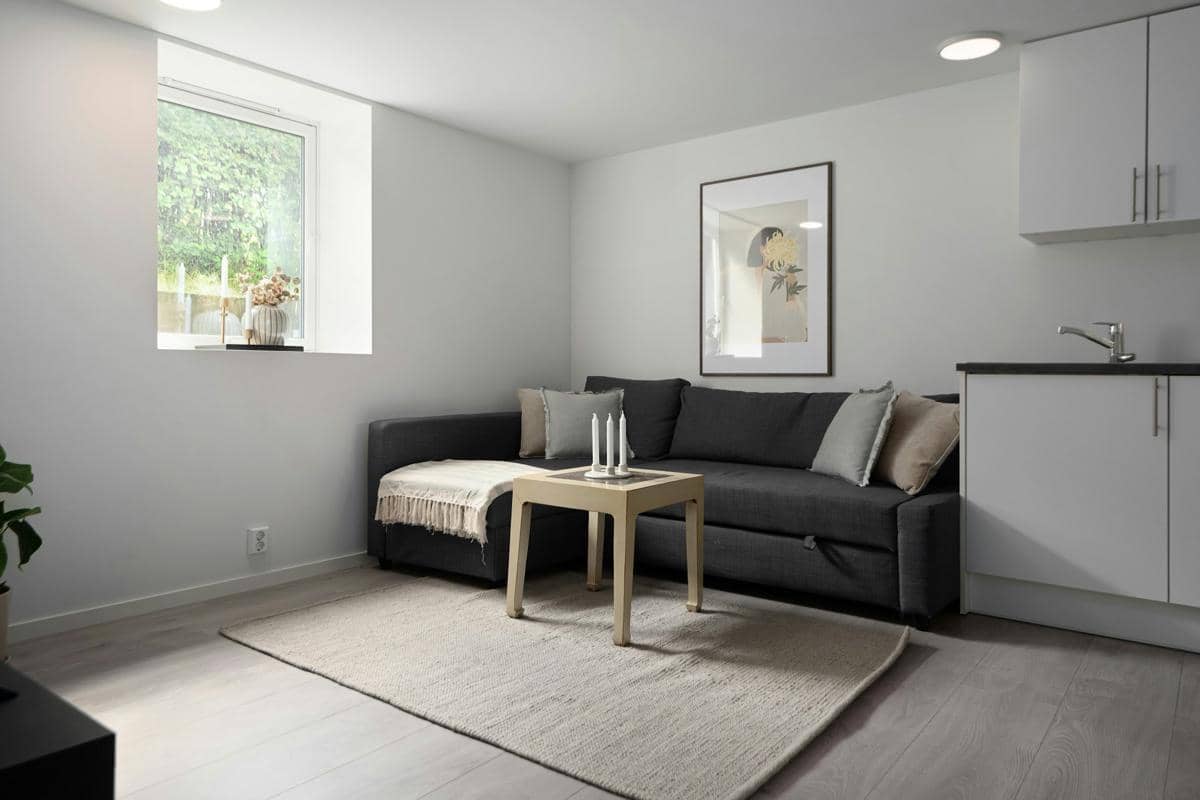 ilustrasi interior dengan warna abu-abu muda