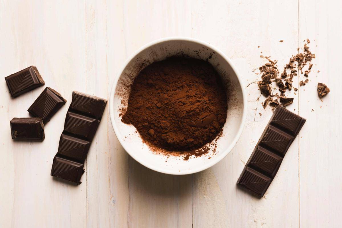 ilustrasi cocoa powder dan dark chocolate