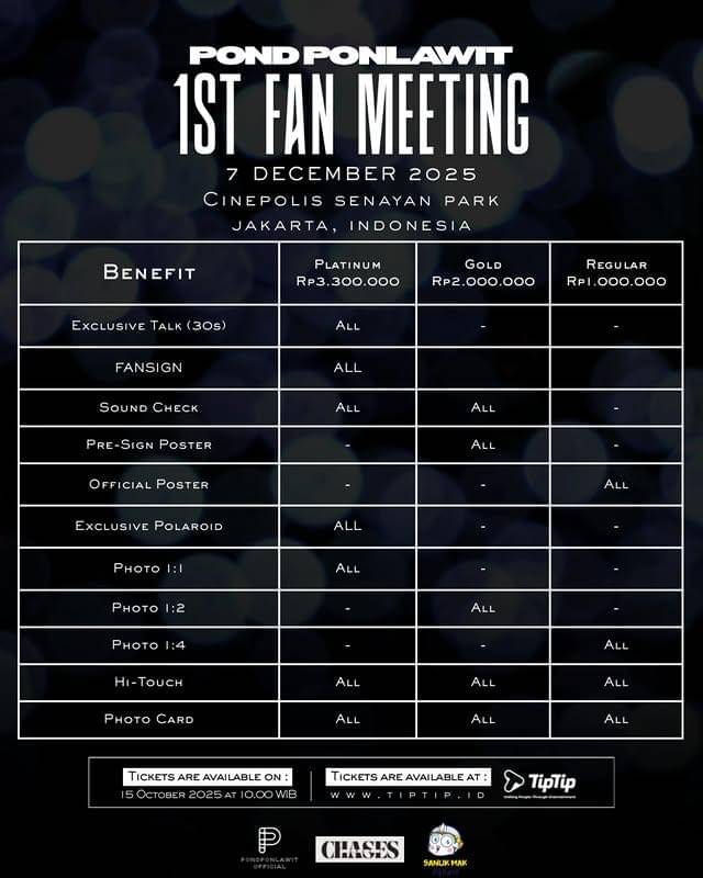 harga tiket fan meeting Pond Ponlawit di Jakarta 2025 (Instagram.com/chase2422)