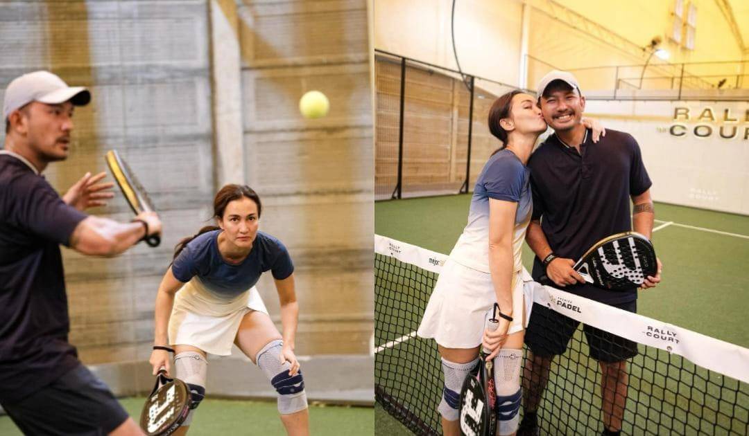 Atiqah Hasiholan dan Rio Dewanto berlatih padel 