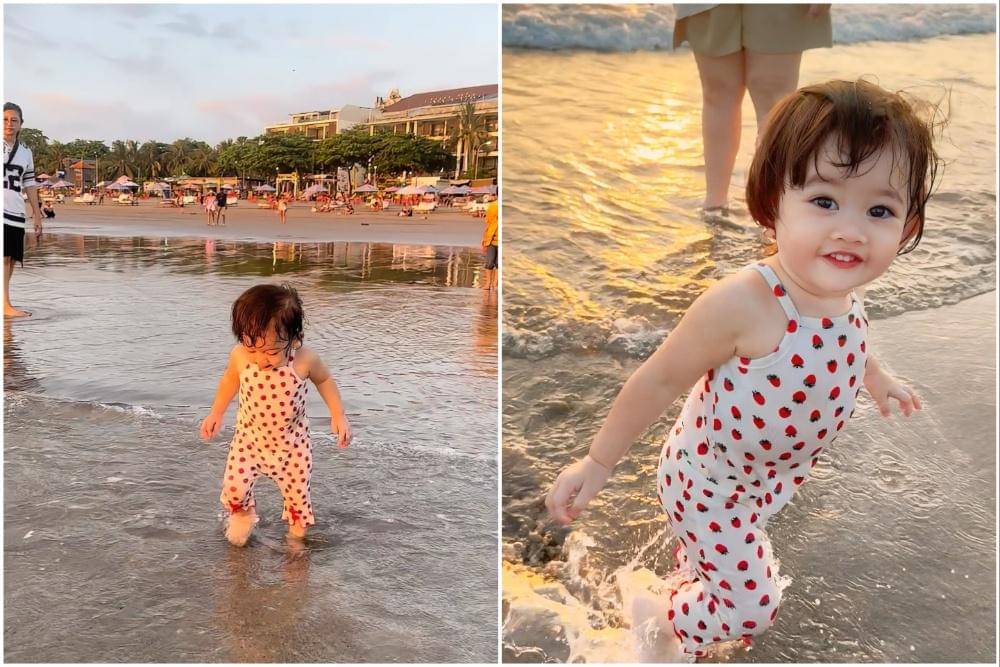 Gabriella anak Denny Sumargo main di pantai