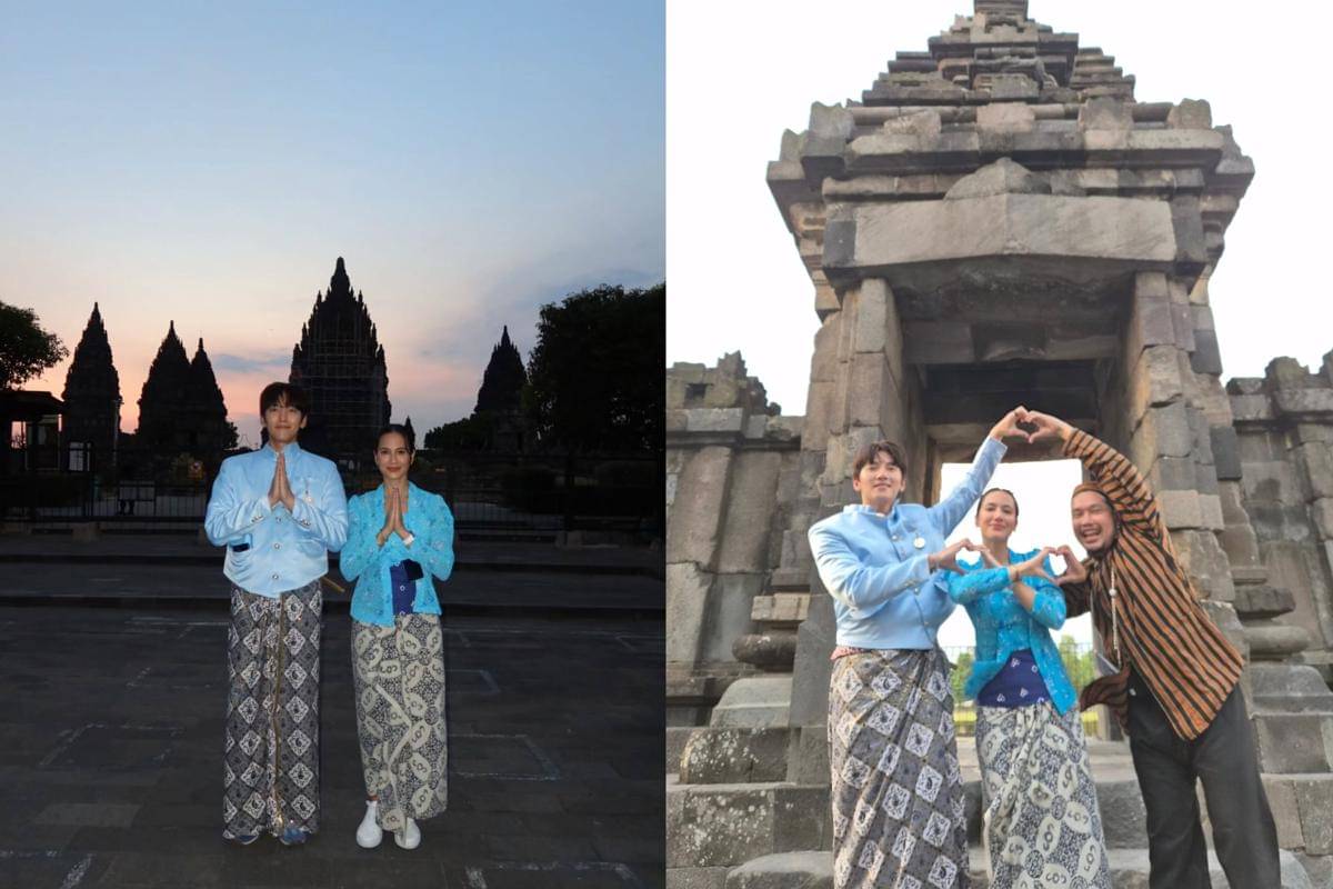 potret Ji Chang Wook , Pevita Pearce , dan Agung Karmalogy di Candi Prambanan, Yogyakarta