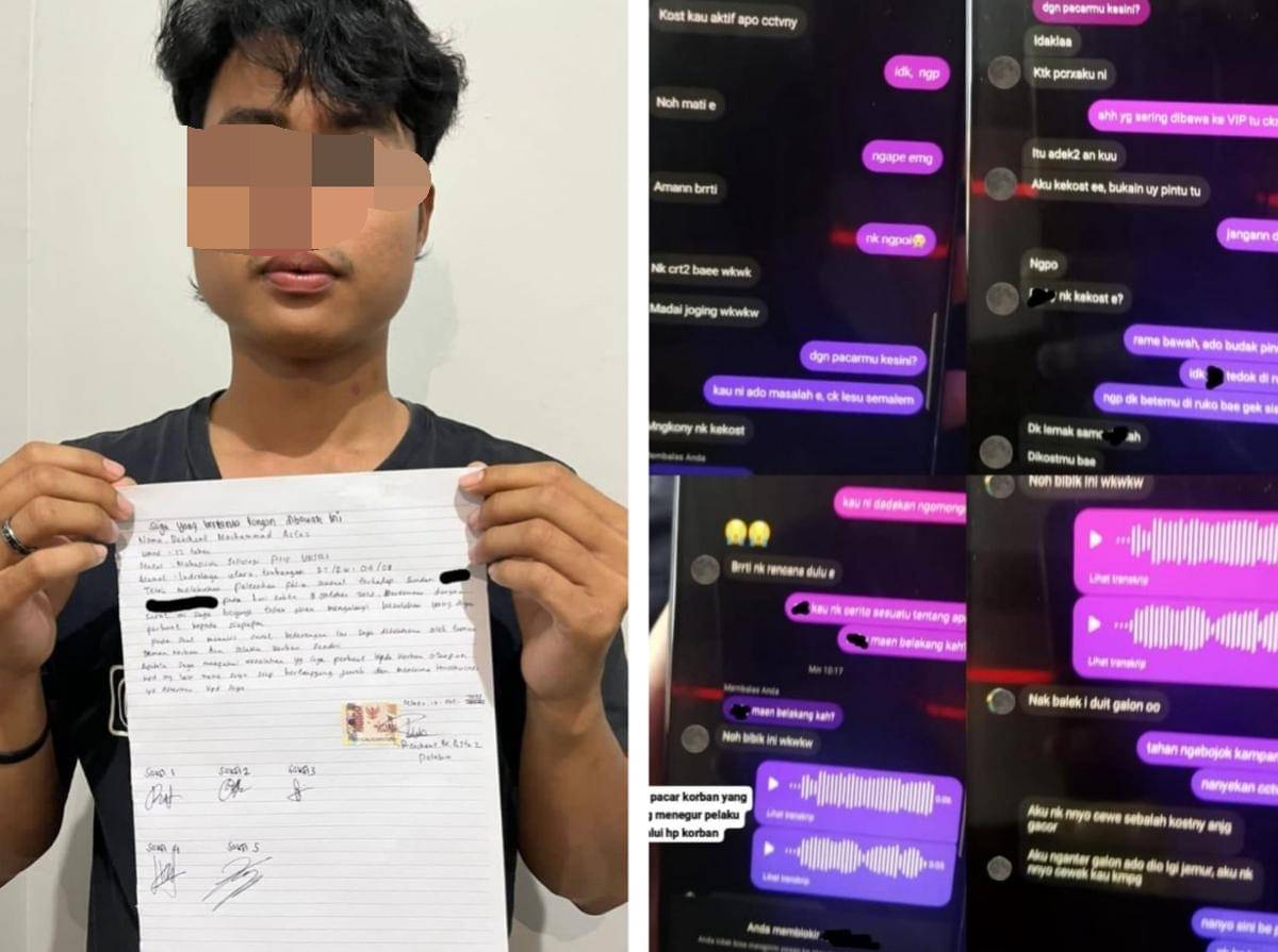 Terduga pelaku pelecehan saat membuat surat pengakuan dan perjanjian di atas materai. (Instagram unsri_cabul)
