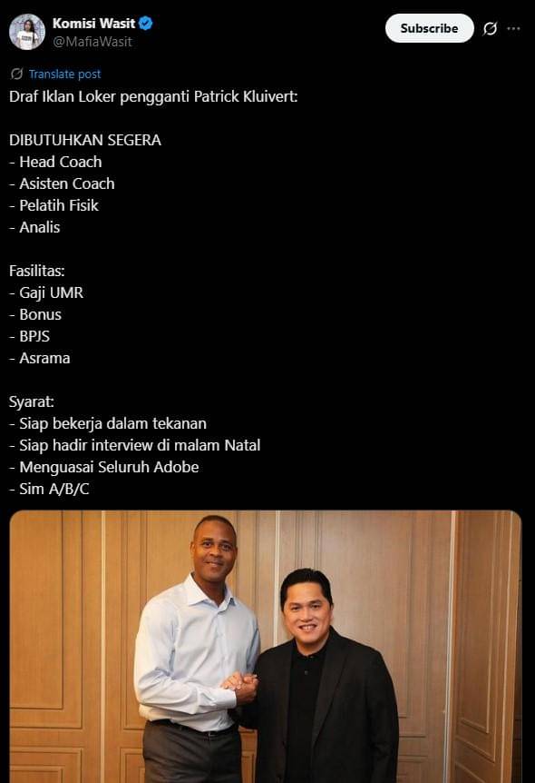 meme Patrick Kluivert dipecat timnas Indonesia