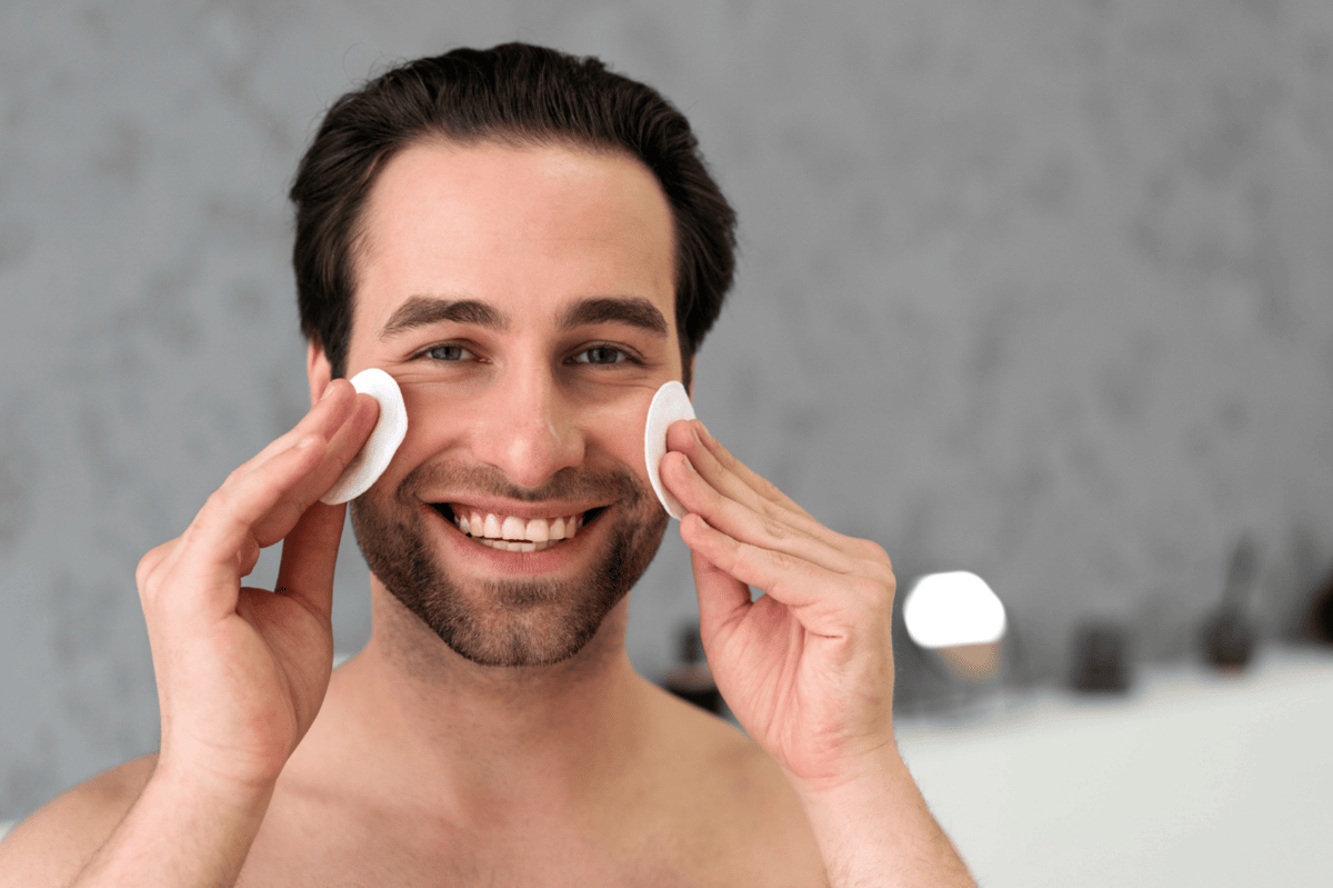 ilustrasi pria menggunakan hydrating toner