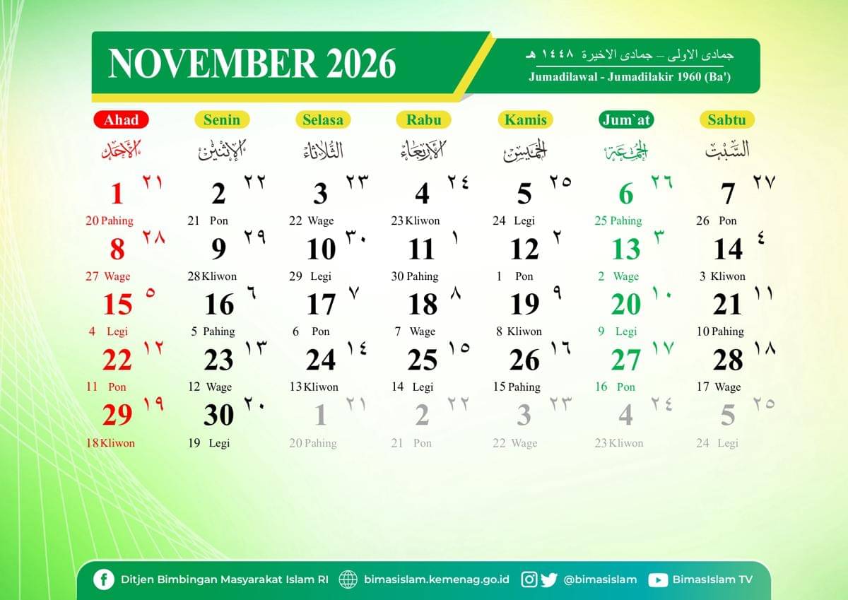 Kalender 2026 bulan November