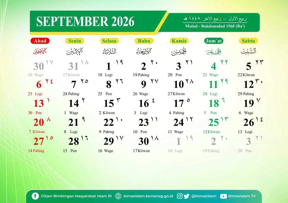 Kalender 2026 bulan September
