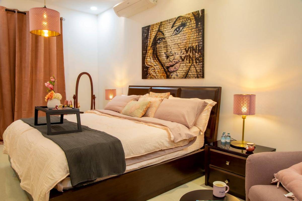 ilustrasi interior kamar tidur dengan warna beige