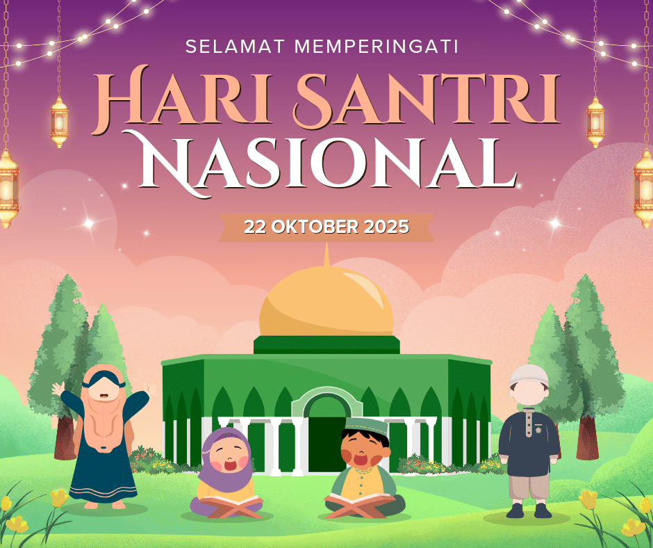 Ungu dan Hijau Ilustrasi Ceria Memperingati Hari Santri Nasional