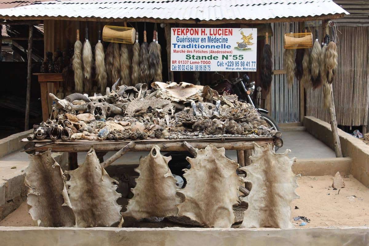 A fetish priest’s shack at the Akodessewa Fetish Market in Lome, Togo