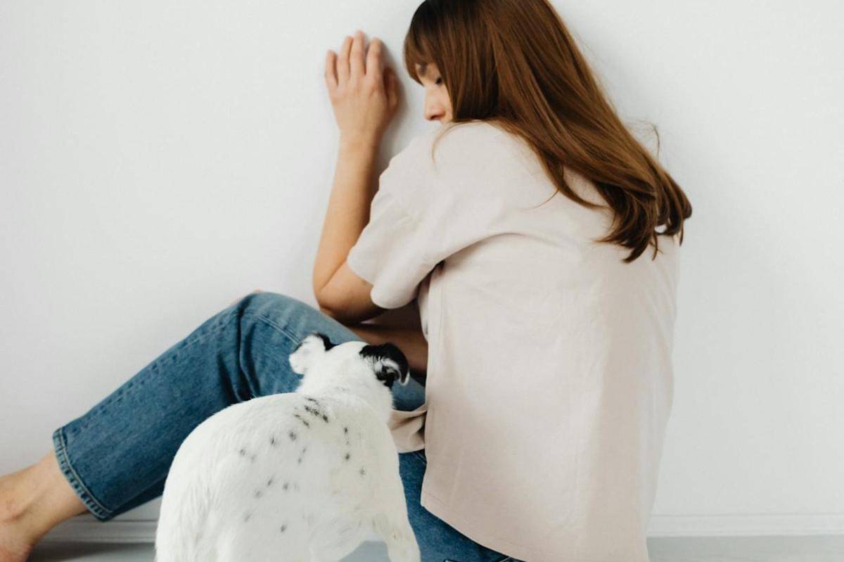 Seorang wanita takut pada anjing.