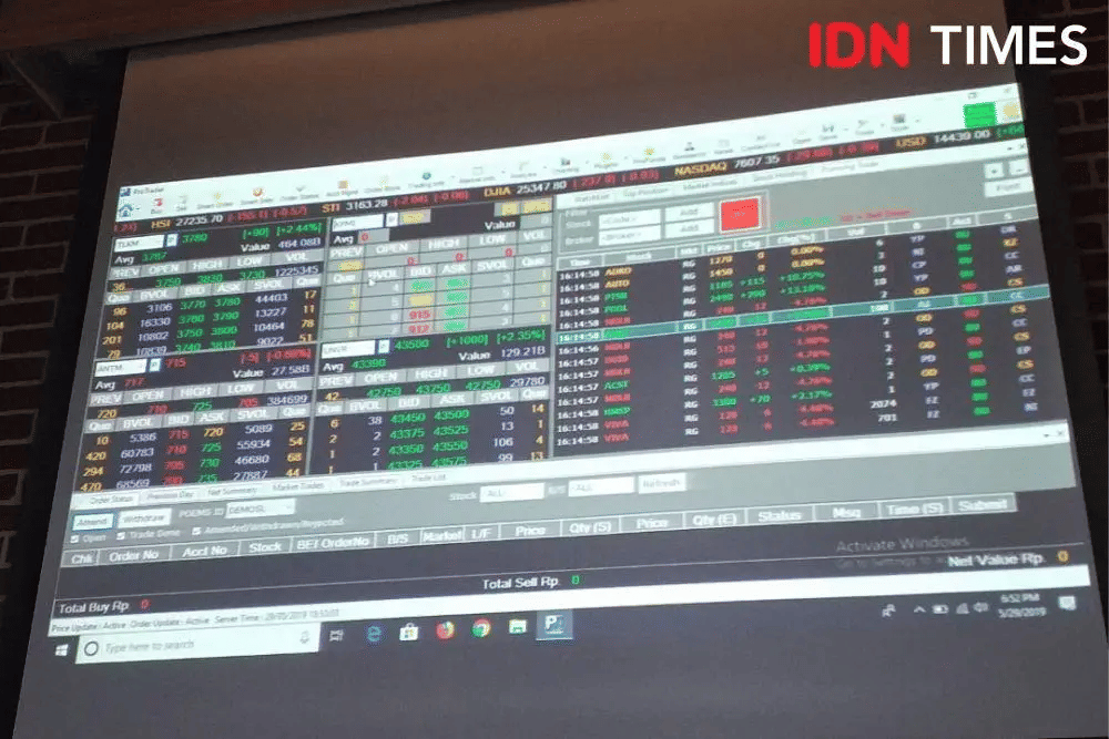 Ilustrasi pergerakan saham di galeri investasi. (IDN Times/Holy Kartika)