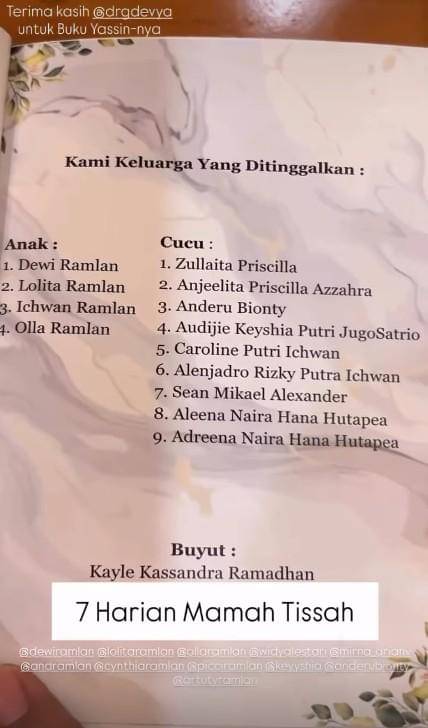 Tahlilan 7 Hari Ibunda Olla Ramlan (instagram.com/ollaramlan)