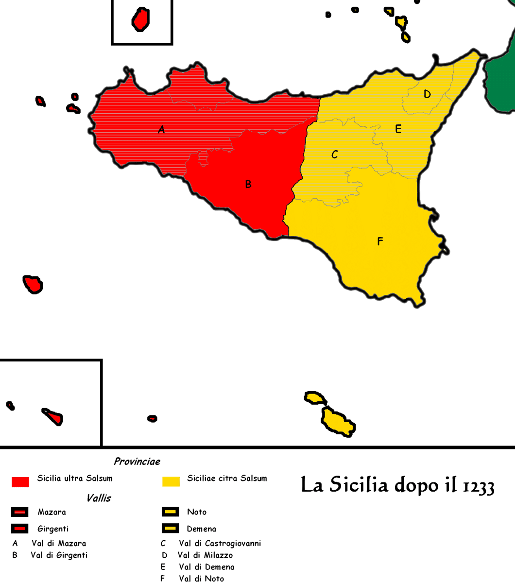 Peta wilayah Kerajaan Sisilia pada 1233