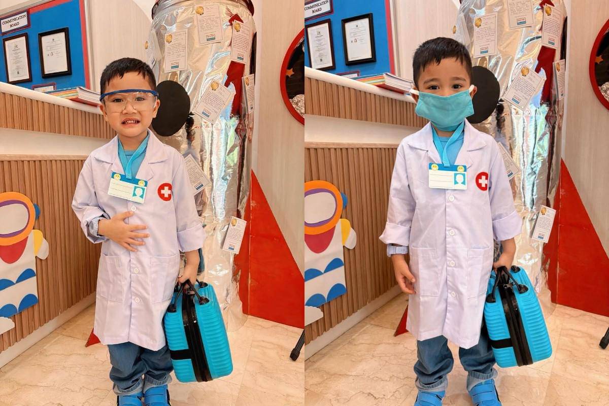 Cipung jadi dokter di sekolah 