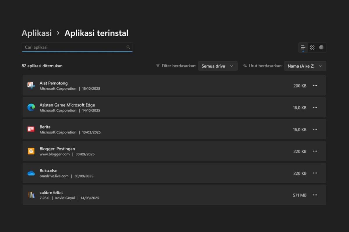 Aplikasi terinstal