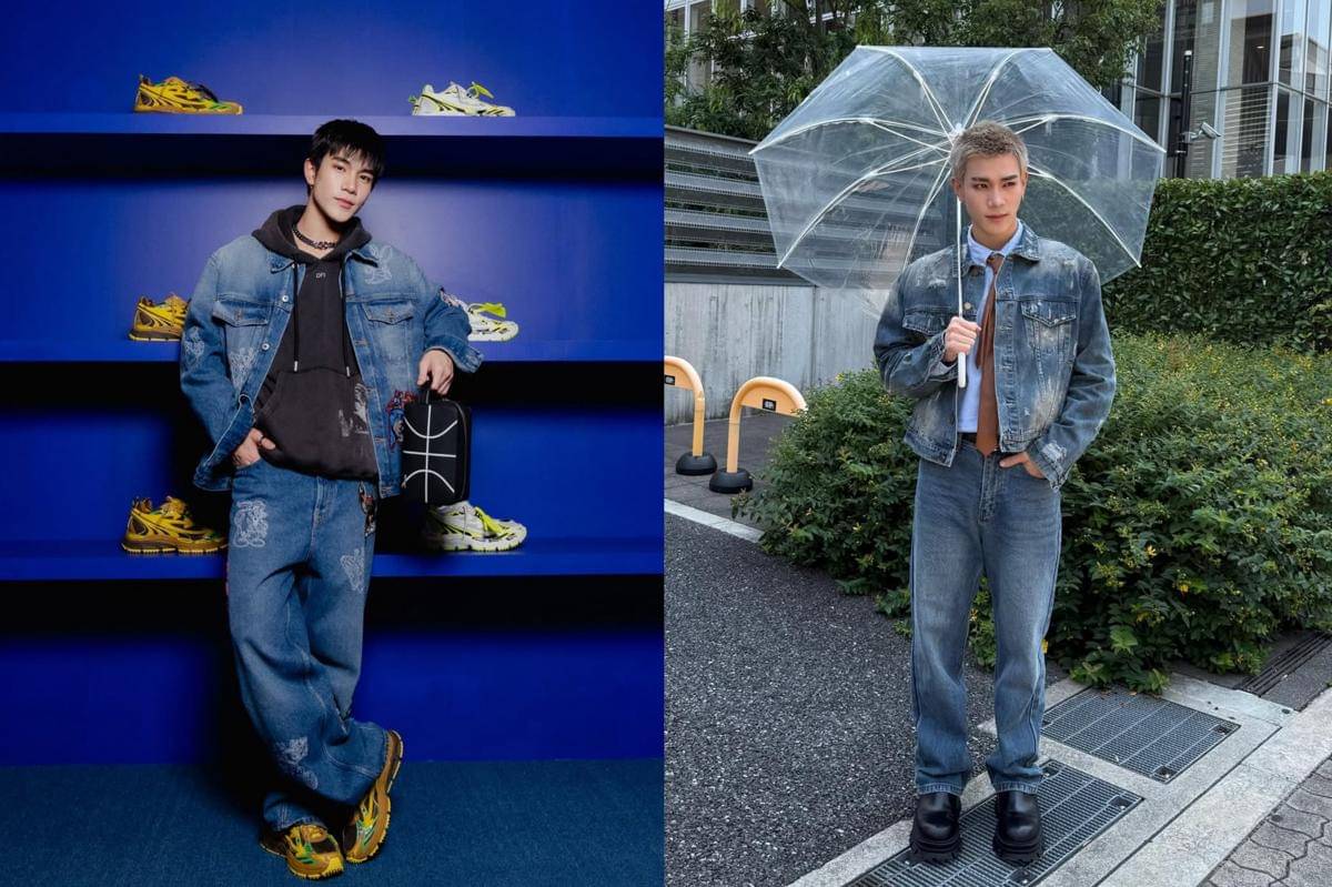 inspirasi outfit denim on denim ala Fourth Nattawat 