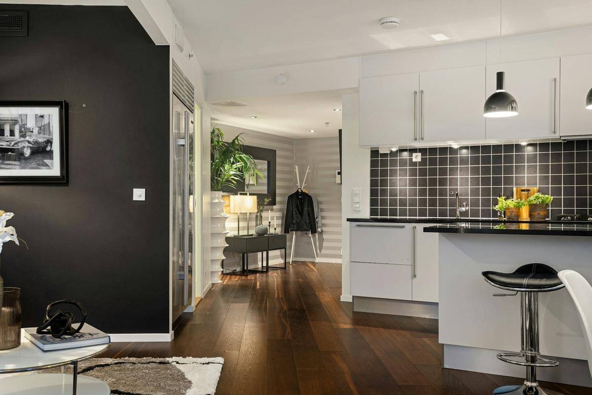 ilustrasi interior rumah dengan warna abu-abu