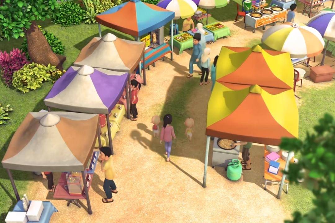 Kak Ros dan adiknya pergi berbelanja di pasar tradisional