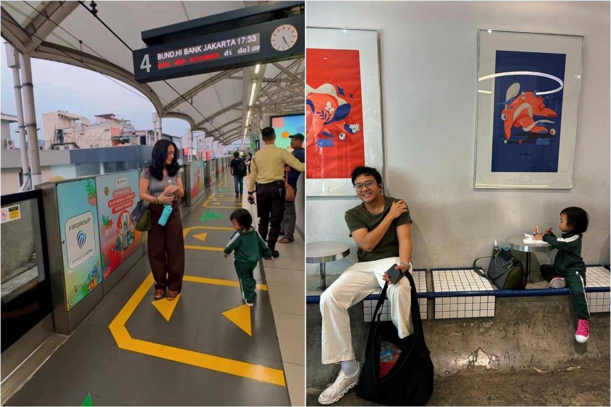 keluarga Dea Ananda naik MRT