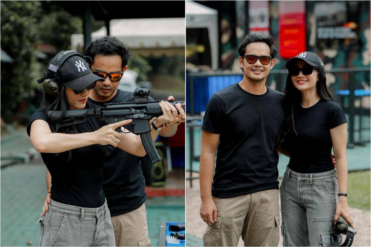 Febby Rastanty belajar menembak dengan suami