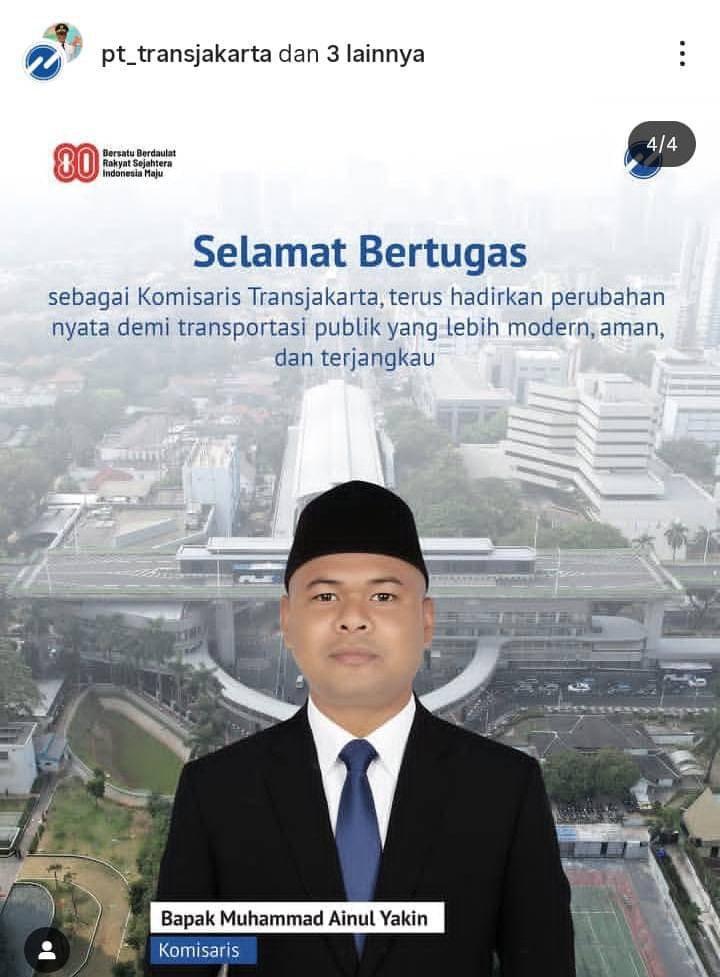 Komisaris Transjakarta Muhammad Ainul Yakin / (Instagram @transjakarta)