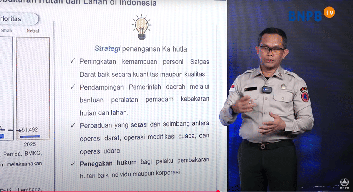 Kepala Pusat Data, Informasi dan Komunikasi Abdul Muhari dalam siaran langsung Disaster Briefing di kanal YouTube BNPB, Senin (20/10/2025). (Dok. Youtube.com/BNPB Indonesia)