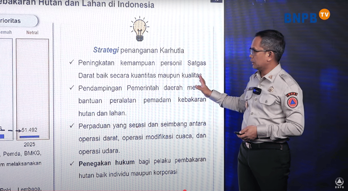 Kepala Pusat Data, Informasi dan Komunikasi Abdul Muhari dalam siaran langsung Disaster Briefing di kanal YouTube BNPB, Senin (20/10/2025). (Dok. Youtube.com/BNPB Indonesia)
