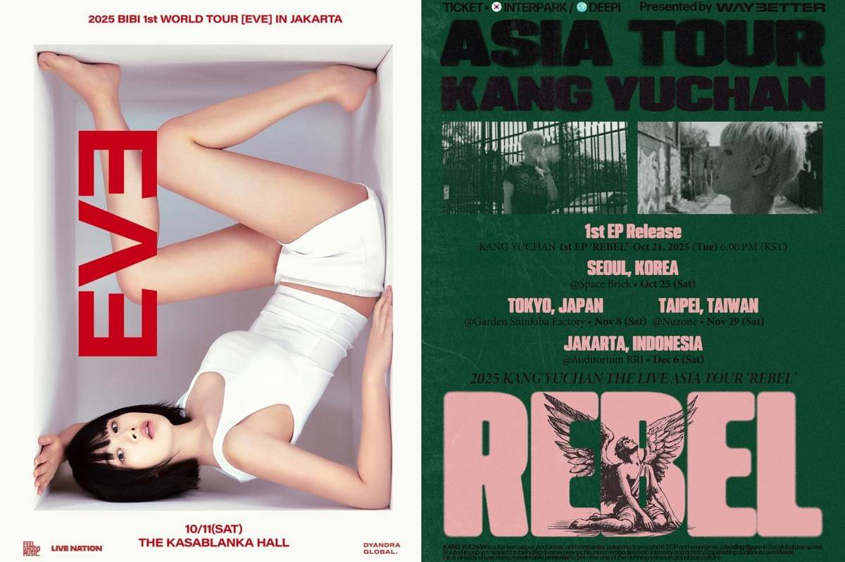 poster konser 2025 BIBI 1st WORLD TOUR [EVE] IN JAKARTA | poster konser 2025 KANG YUCHAN THE LIVE ASIA TOUR 'REBEL' in JAKARTA 