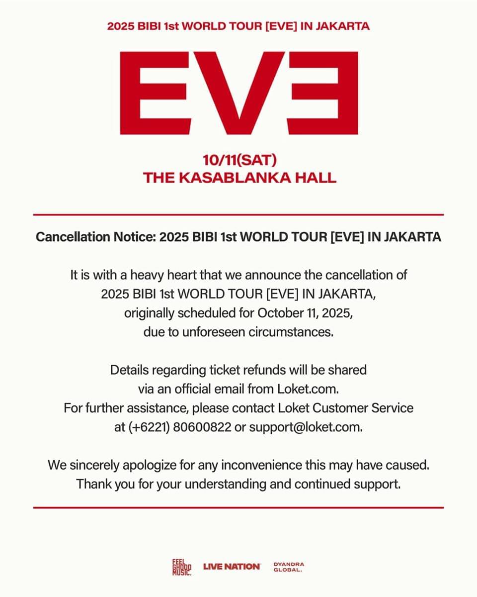 pernyataan batalnya konser BIBI di Indonesia