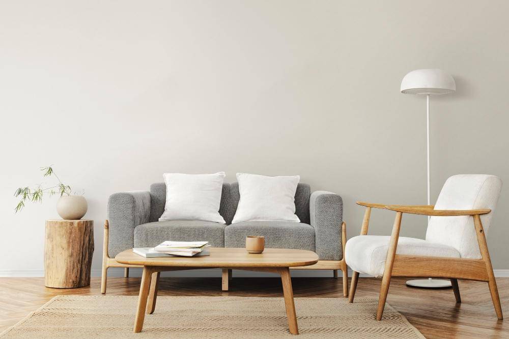 Ruang tamu dengan desain interior Skandinavia