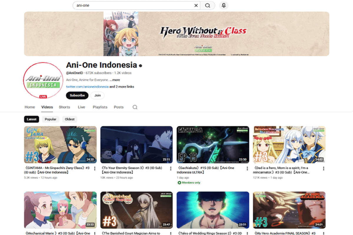 tampilan kanal Ani-One Indonesia