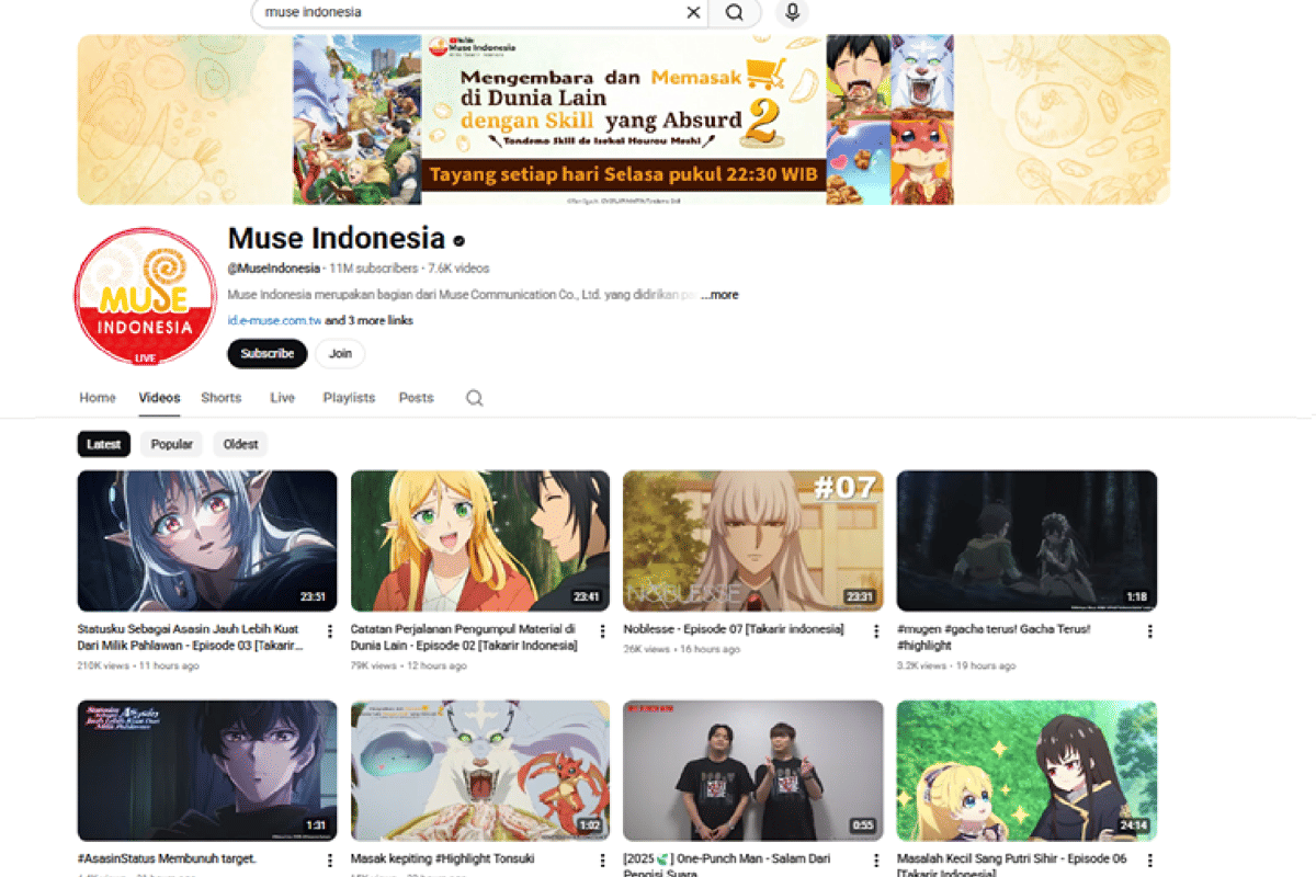 tampilan kanal Muse Indonesia