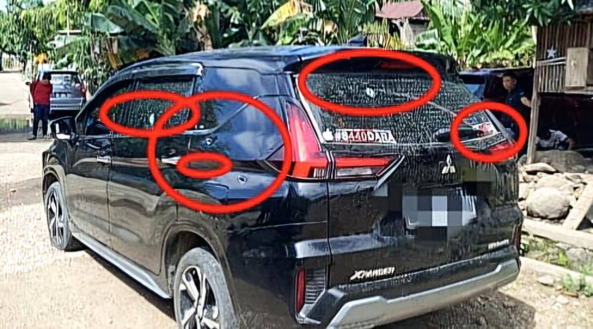 Mobil Mitsubishi Xpander di Sidrap ditemukan penuh bekas tembakan peluru/Istimewa