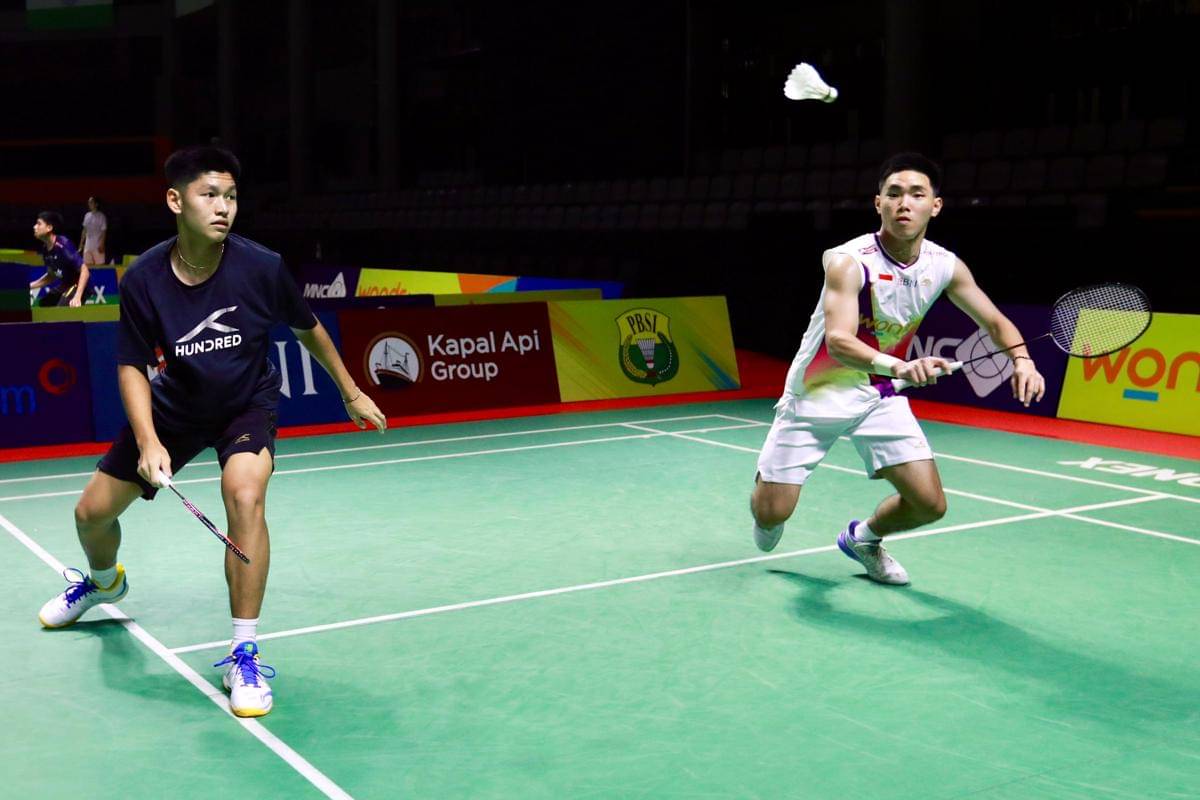 Raymond Indra / Nikolaus Joaquin berlatih di GOR PBSI Sumut jelang Indonesia Masters 2025 BWF Super 100 (dok.PBSI)