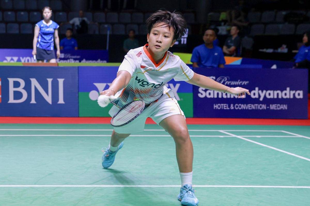 Pebulu tangkis tunggal putra Indonesia Yohanes Saut Marcellyno saat beraksi di Indonesia Masters 2025 BWF Super 100 di GOR PBSI Sumut, Selasa (21/10/2025) (dok.PBSI)
