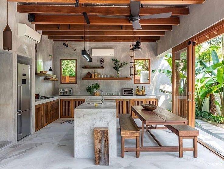 Dapur gaya tropis yang simpel