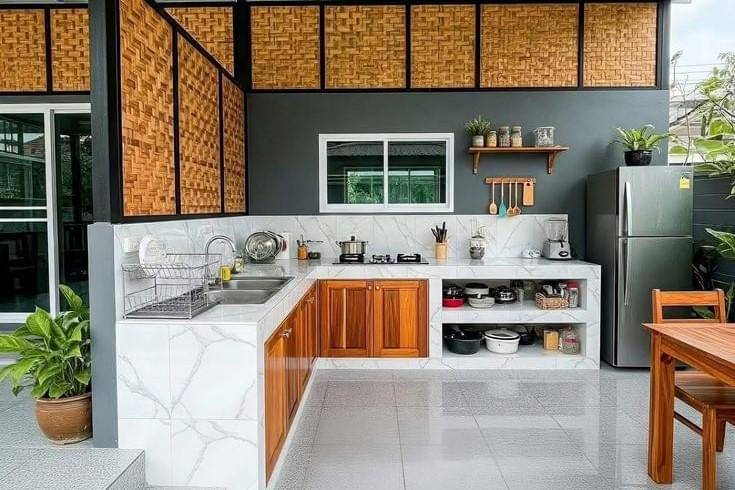 Dapur gaya modern dengan sentuhan tradisional