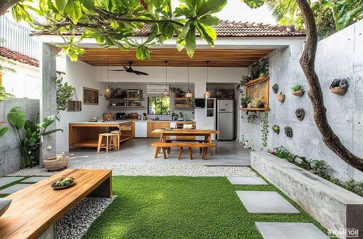 Dapur outdoor gaya tropis