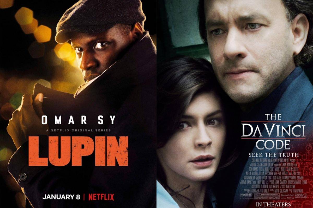 Poster serial Lupin dan film The Da Vinci Code