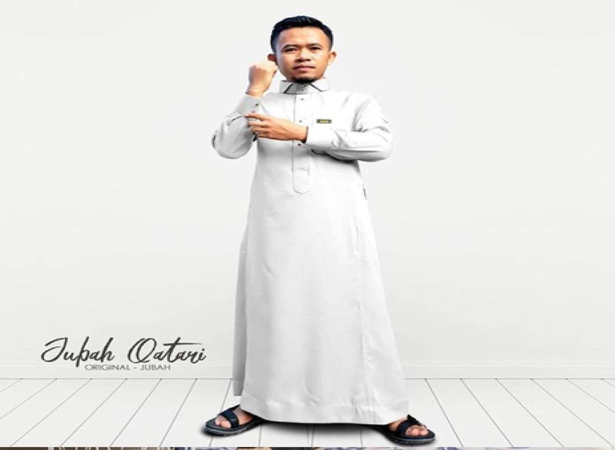 DeJubah Jubah Qatari Manset Putih
