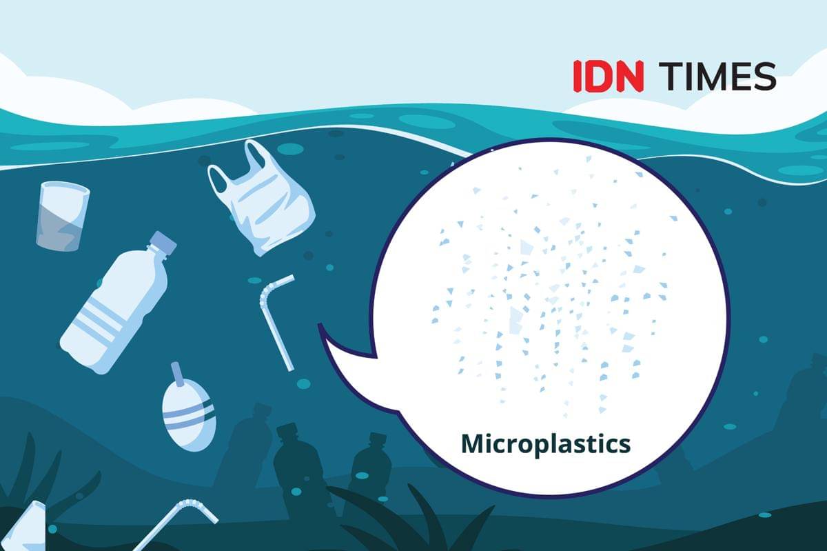 Ilustrasi sampah plastik dan mikroplastik di laut.