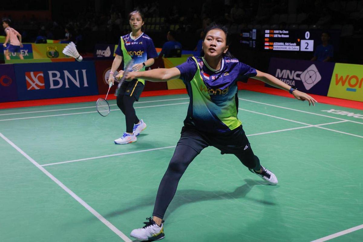 Siti Sarah Azzahra/Az Zahra Ditya Ramadhani saat beraksi di Indonesia Masters di GOR PBSI Sumut, Rabu (22/10/2025) (dok.PBSI)