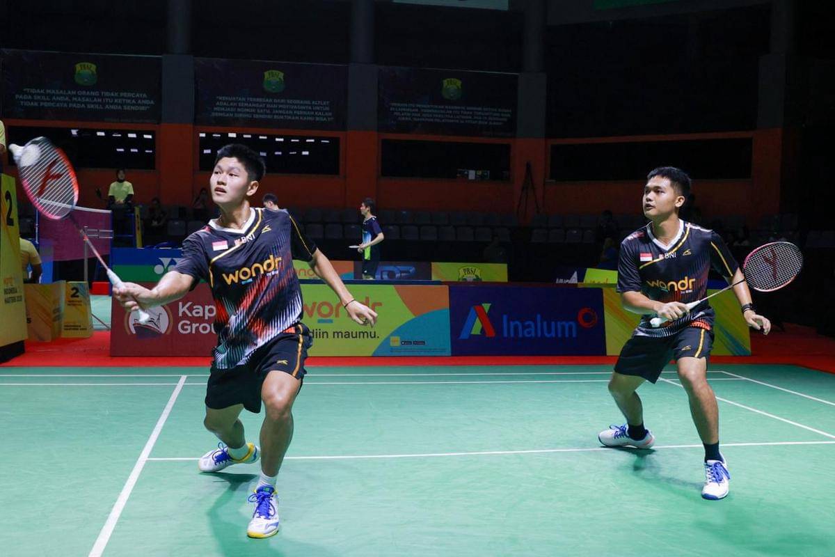 Dexter Farrell/Wahyu Agung Prasetyo saat beraksi di Indonesia Masters 2025 di GOR PBSI Sumut, Rabu (22/10/2025) (dok.PBSI)